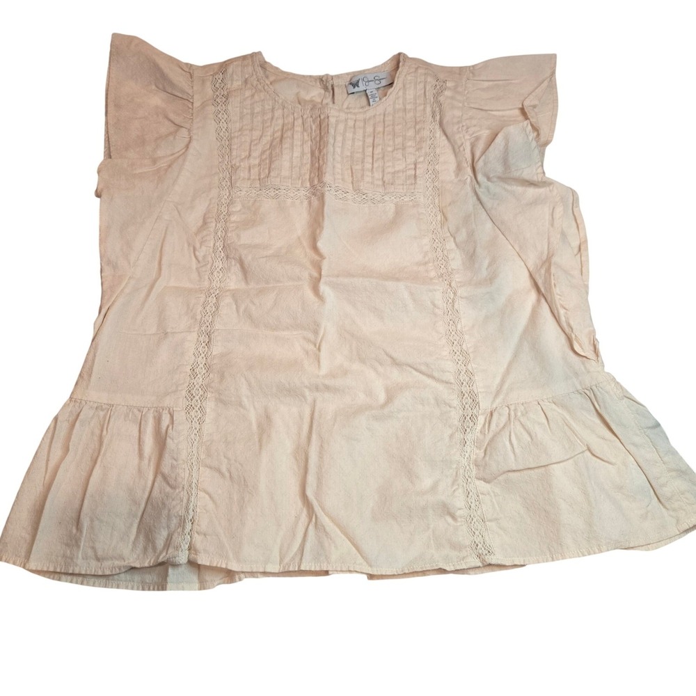 Jessica Simpson Womens Flutter Sleeve‎ Peplum Blouse Cream Cotton Lace